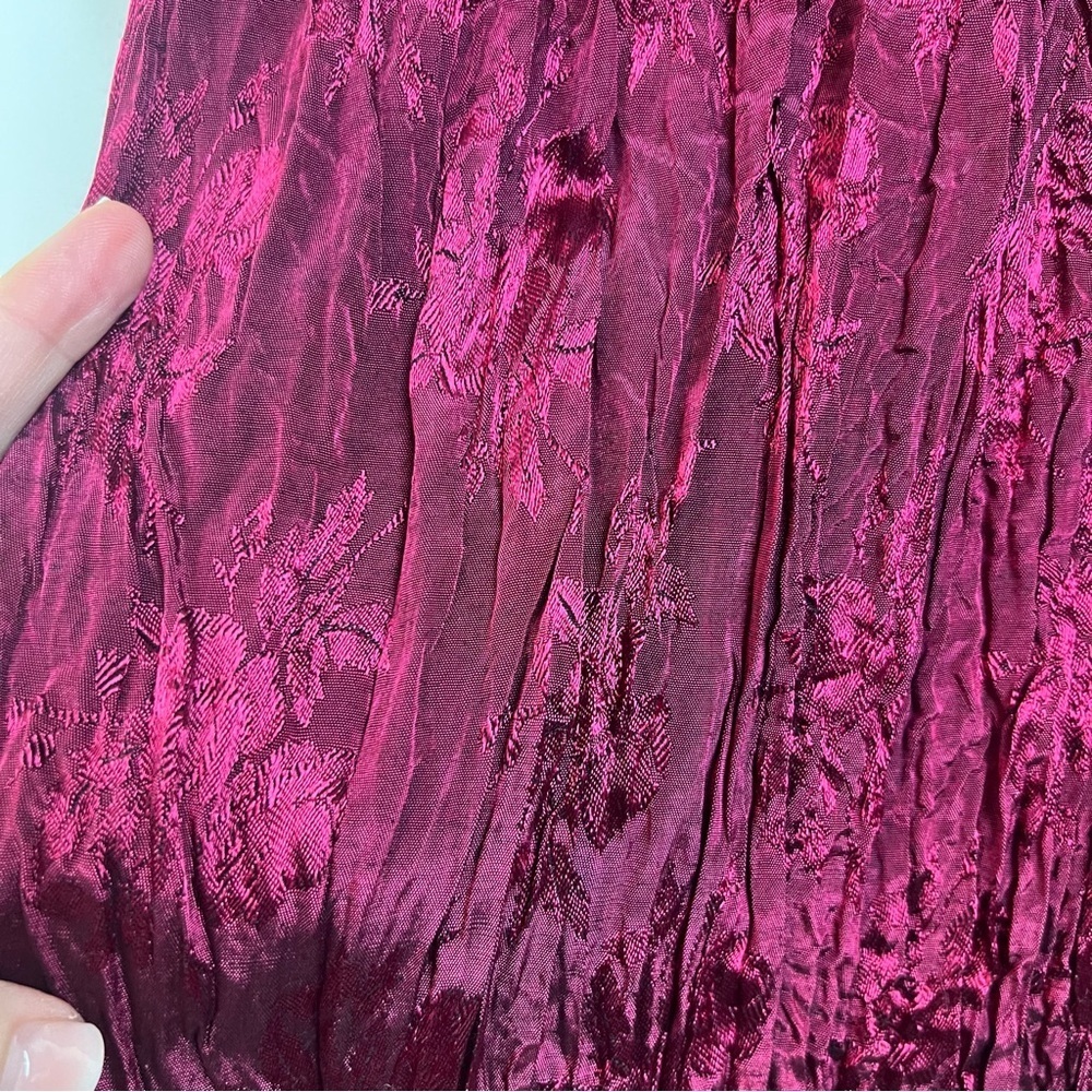 Vintage Burgundy Dark Floral Jacquard Broomstick Skirt Maxi Small Crinkle Gothic - Picture 4 of 10